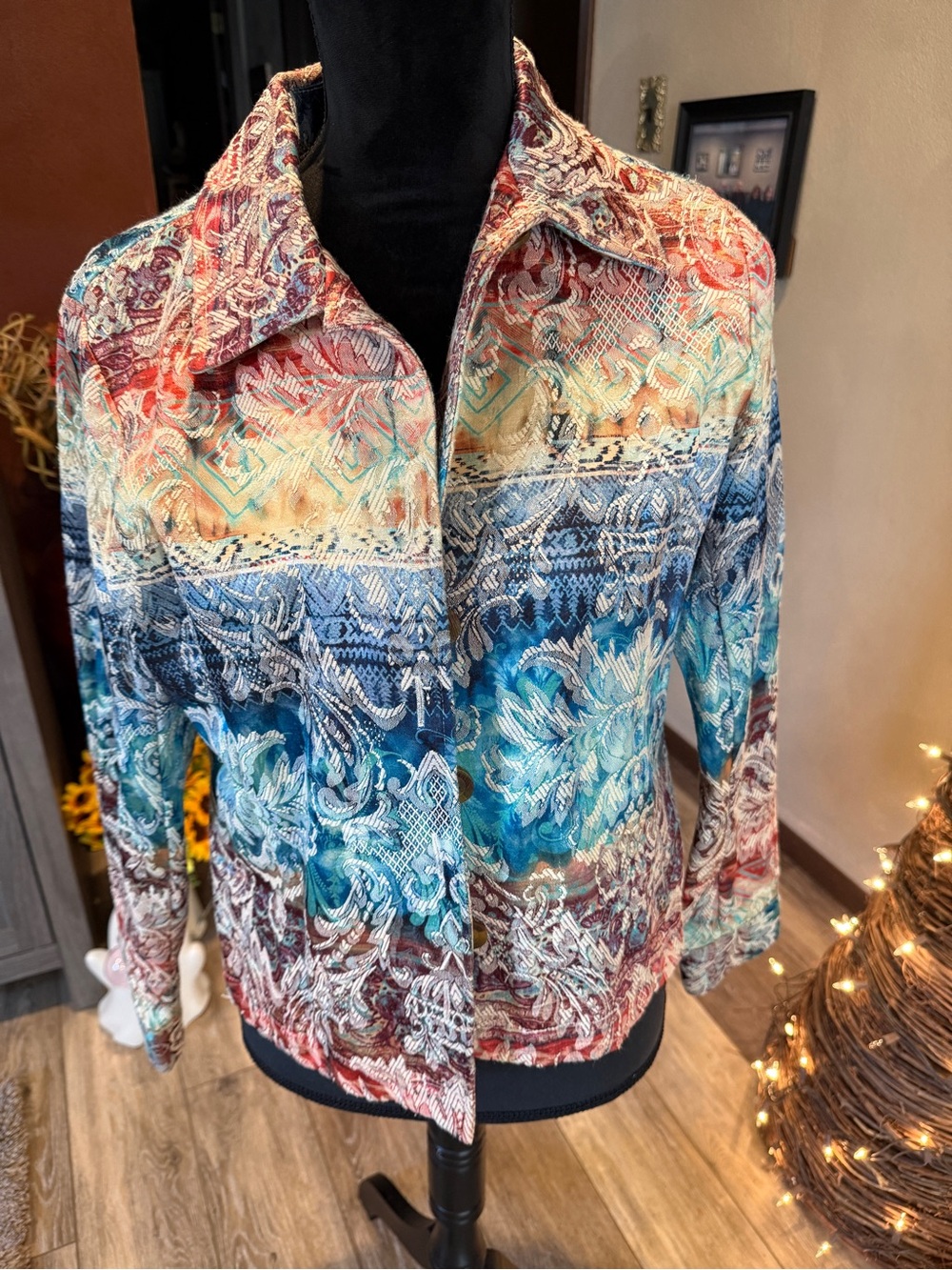 Multicolor Floral Ombre Button-Front Women’s jacket